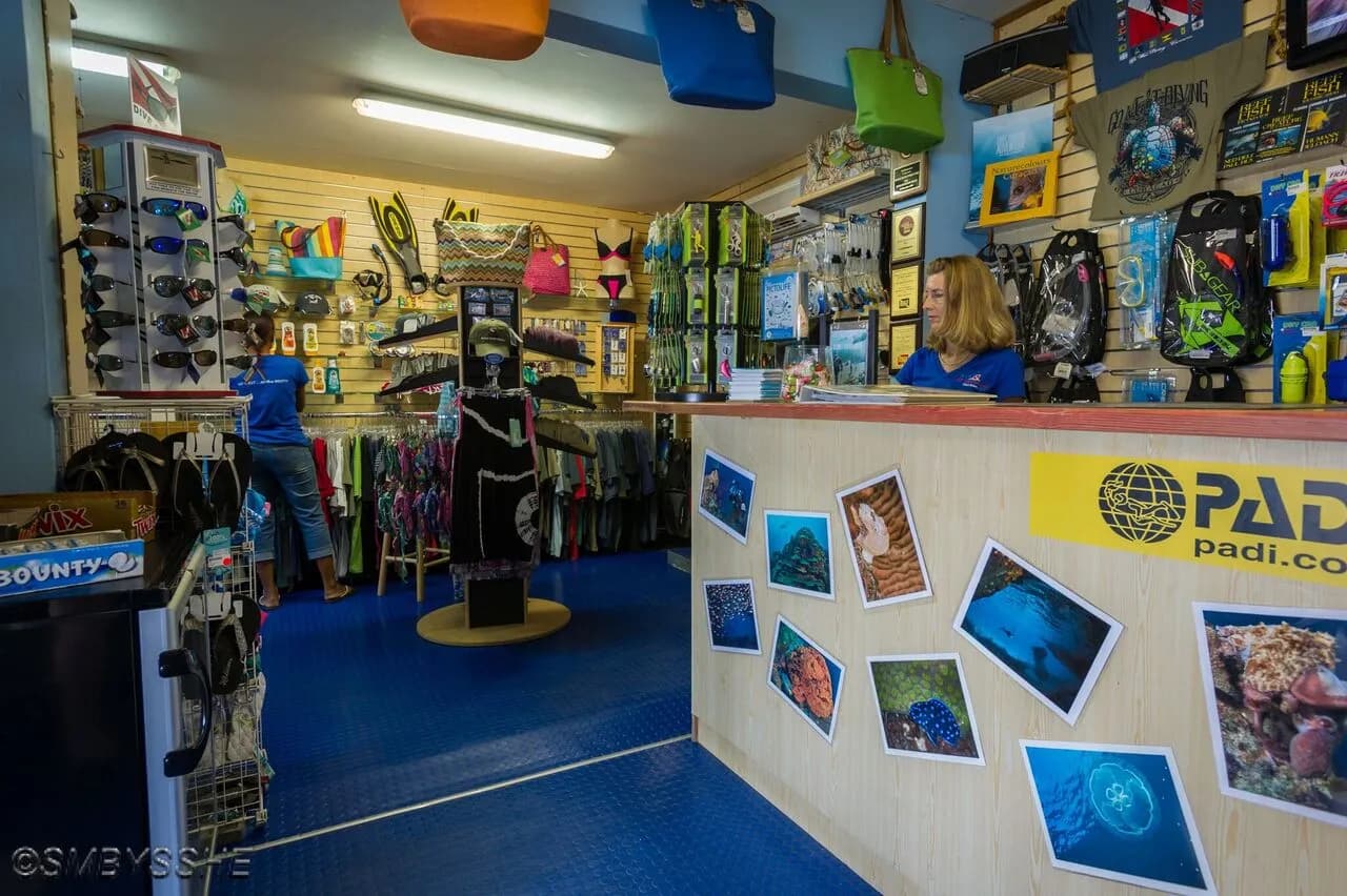A store showcasing a diverse range of scuba gear and accessories for underwater enthusiasts.