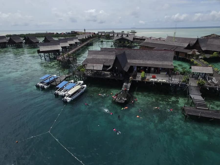 An overhead view of Sipadan-Kapalai Resort