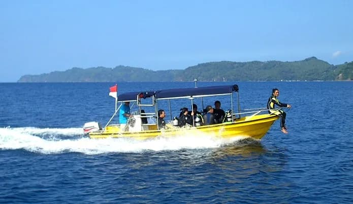 The dive boat on the water