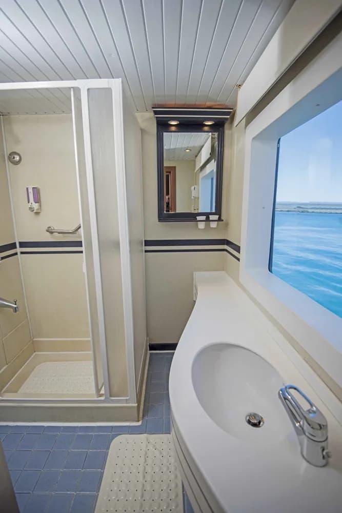 A bathroom aboard the Royal Evolution liveaboard in the Red Sea.