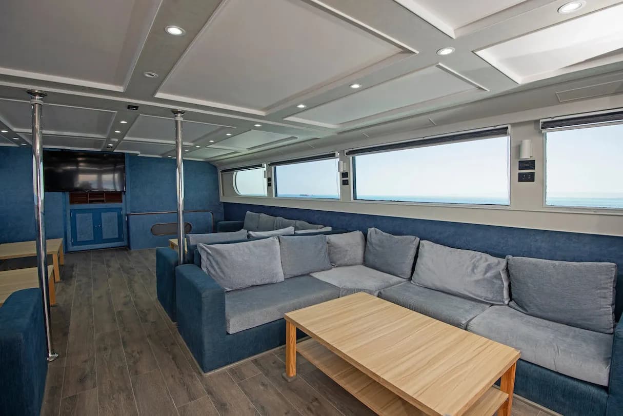 The indoor salon with couches and tables