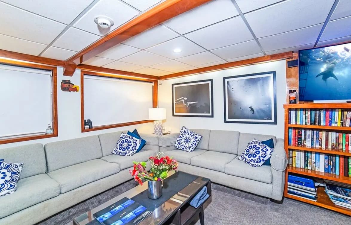 Indoor lounger area with entertainment system