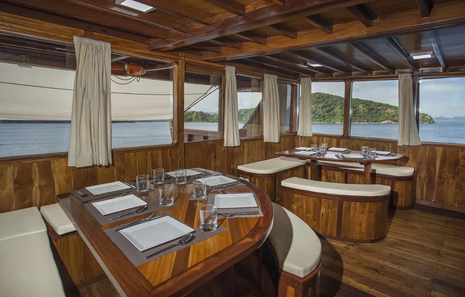 Indoor dining area with booths