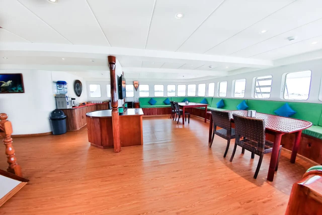 A lounge area on the Carpe Diem liveaboard in the Maldives.