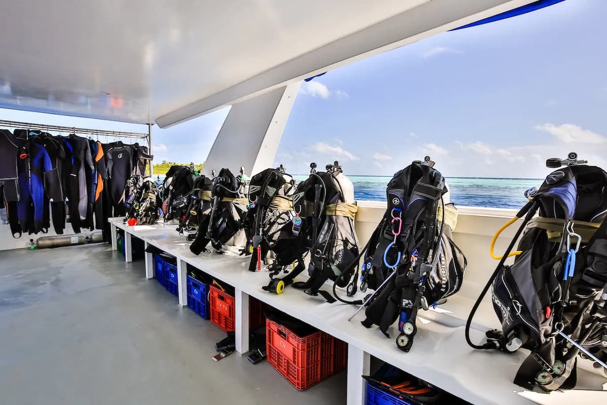 Dive gear setup in the dive dhoni