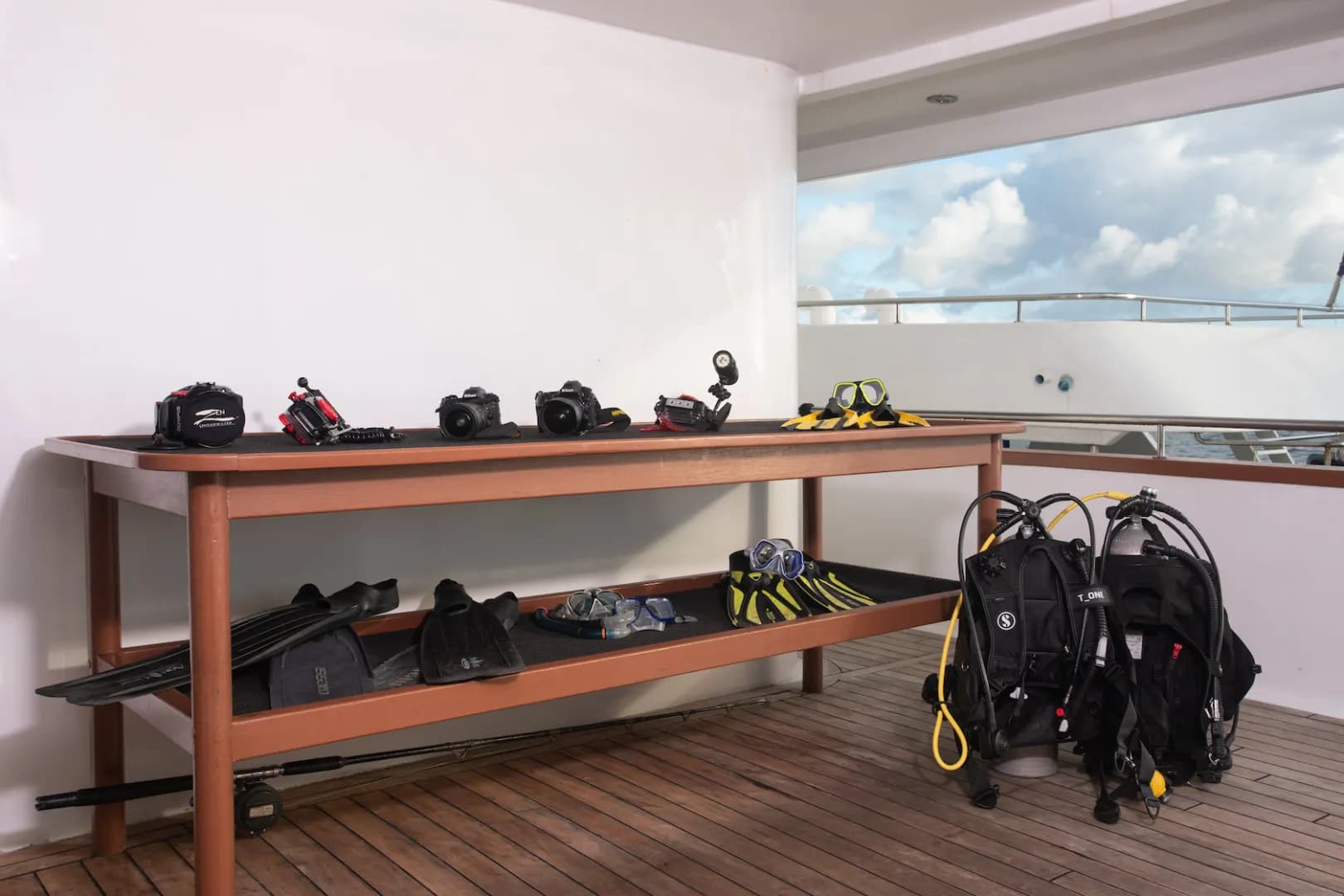 Well-equipped camera room with tables