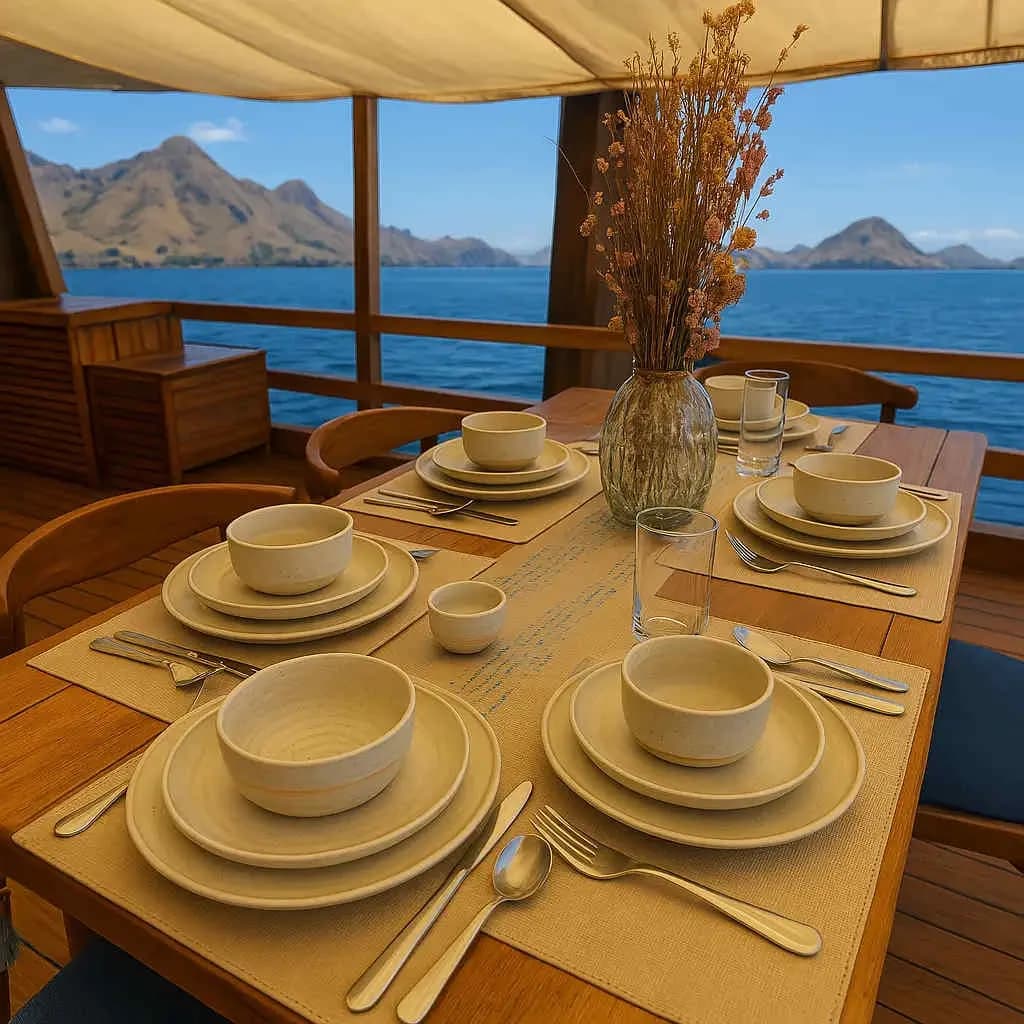 Dining area with set tables