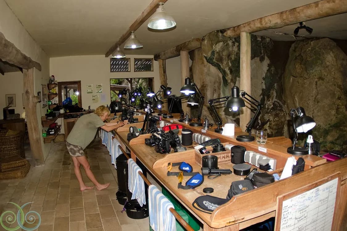 The interior of the dive center at Misool Resort The interior of the dive center at Misool Resort