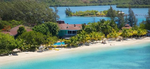 Aerial view of Fantasy Island Roatan Resort.