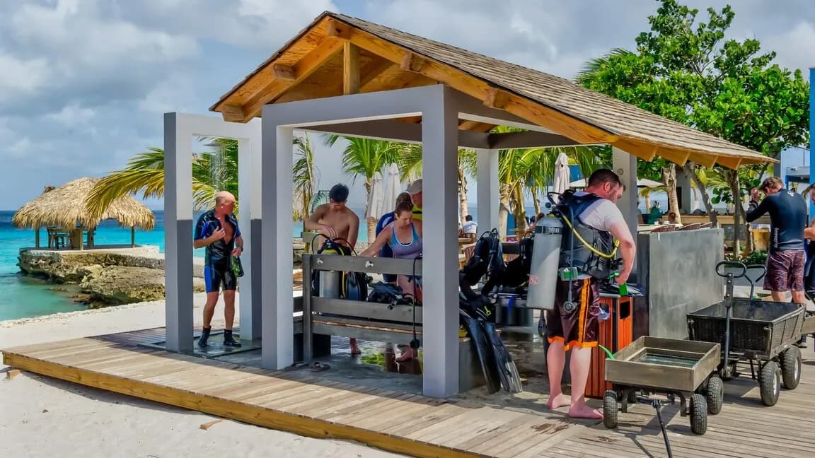 The dive center at Delfins Beach Resort Bonaire. The dive center at Delfins Beach Resort Bonaire.