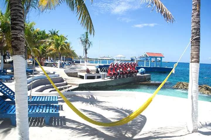 A serene beach scene with a hammock suspended between two palm trees, inviting relaxation and tranquility. A serene beach scene with a hammock suspended between two palm trees, inviting relaxation and tranquility.