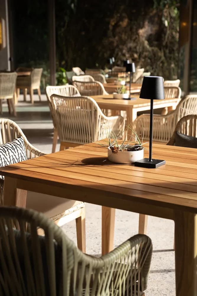 Restaurant tables and chairs at Manami Resort, Philippines Restaurant tables and chairs at Manami Resort, Philippines