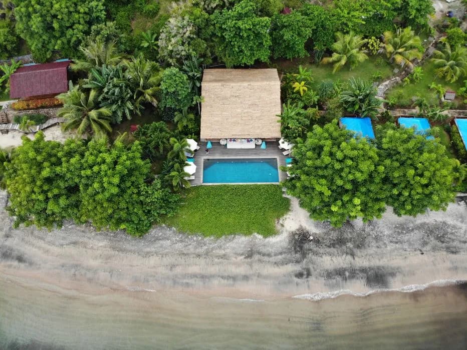 Aerial view of central pool and restaurant area Aerial view of central pool and restaurant area