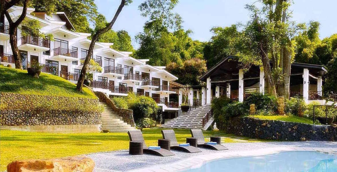 Pool with the accommodation building in the background
