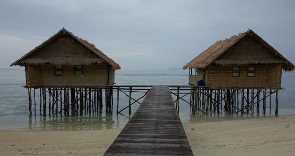 Beach bungalows in Raja Ampat, Indonesia
