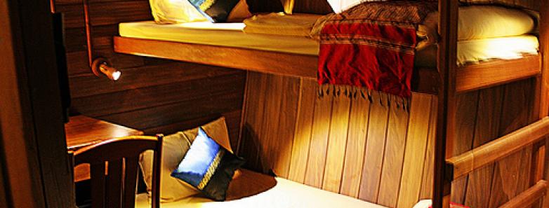 Bunk beds in a cabin aboard the Diva Andaman Liveaboard