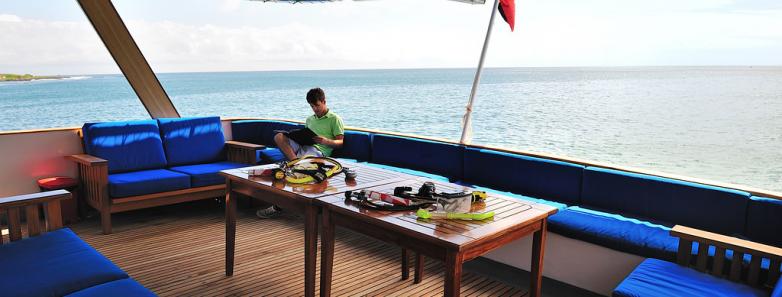 Outdoor lounge aboard the Galapagos Aggressor III Liveaboard