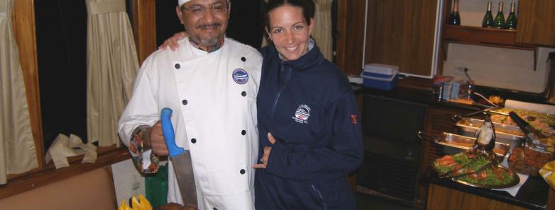 Chef presents dinner aboard the Galapagos Aggressor III Liveaboard