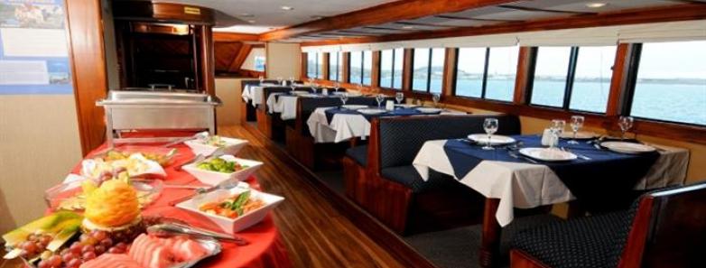 Dining room aboard the Galapagos Sky Liveaboard