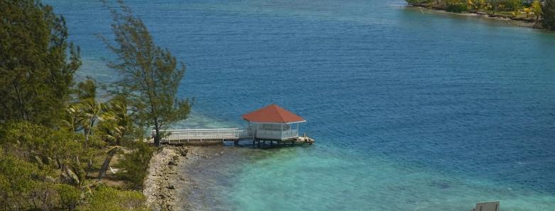 Fantasy Island Roatan Resort next to the sea.