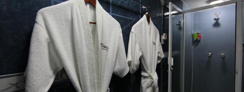 Robes hanging outside a shower aboard the MV Valentina Liveaboard.