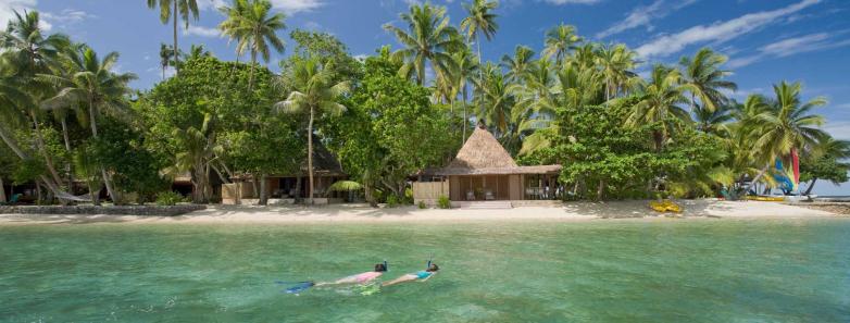 A view of Toberua Island Resort Fiji from the sea.