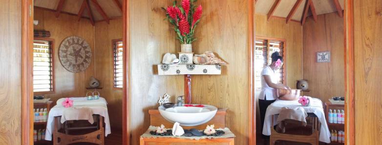 Massage tables in the spa at Toberua Island Resort Fiji.