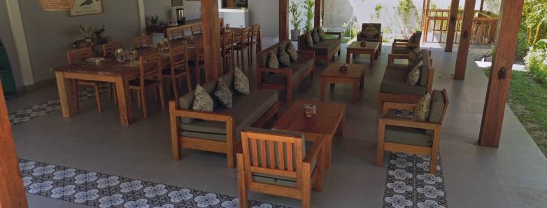 Dining and lounge chairs in the restaurant at Ambon Dive Resort