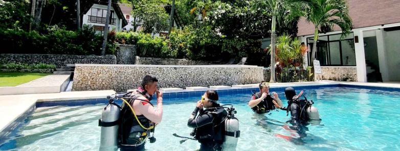 Divers training in the pool