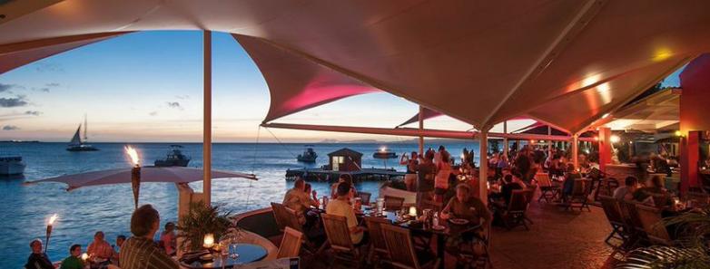 Outdoor dining at Captain Don's Habitat dive resort in Bonaire