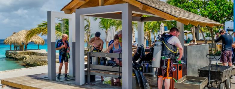 The dive center at Delfins Beach Resort Bonaire.