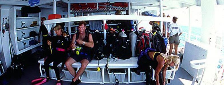 A dive deck aboard Aqua Cat Cruises