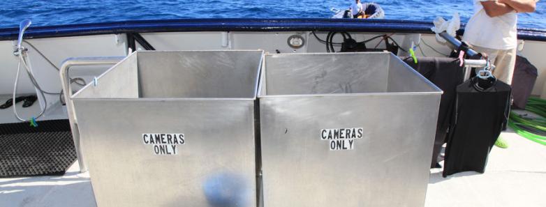 Dedicated camera rinse tanks aboard the MV Valentina liveaboard.