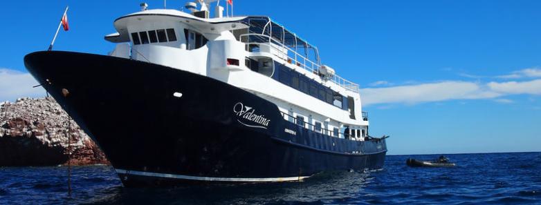 An exterior view of the MV Valentina liveaboard from the port side of the bow.