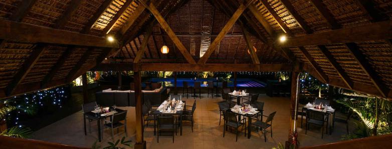 A dimly lit restaurant at The Espiritu Vanuatu.